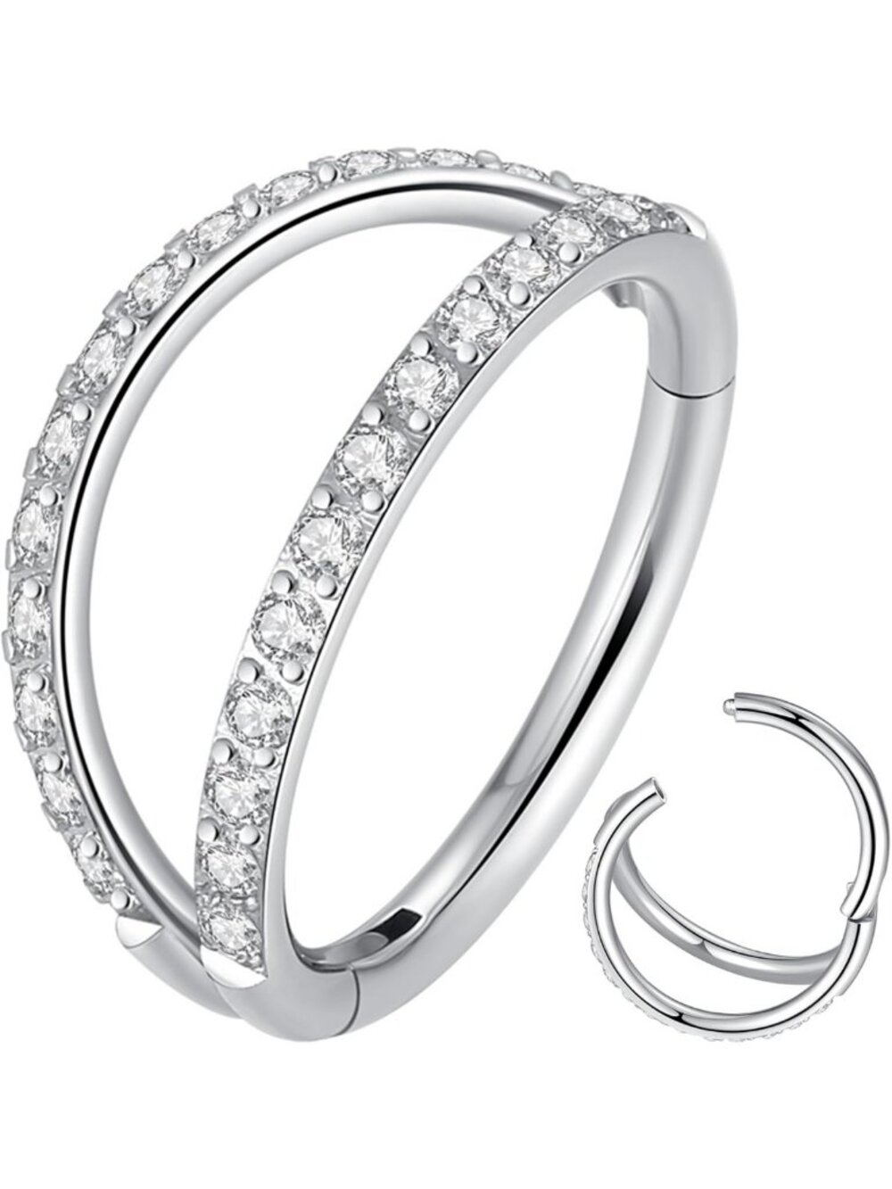 Double Open Stack CZ Nose Ring Hoop - Surgical Steel Helix, Cartilage, Septum